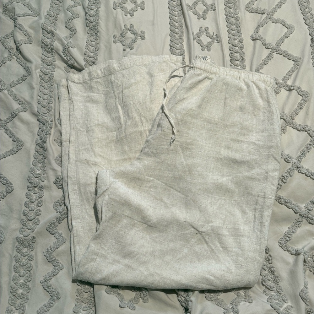 4/$16 BLENCA Elegant Women's Cream Wide Leg Linen Pants